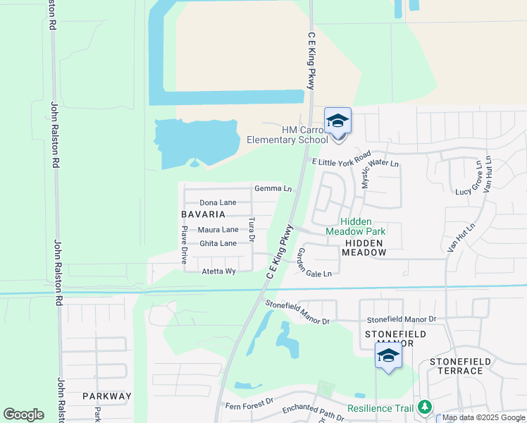 map of restaurants, bars, coffee shops, grocery stores, and more near 12427 Maura Lane in Houston