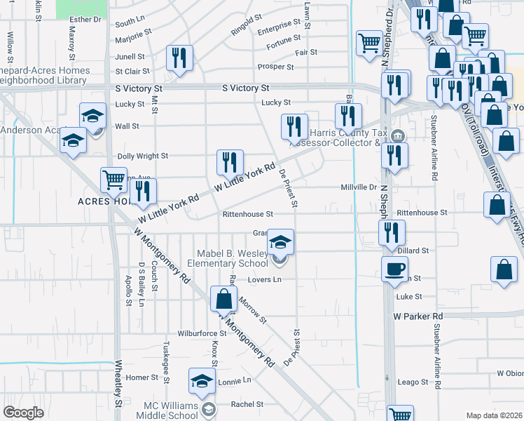 map of restaurants, bars, coffee shops, grocery stores, and more near 821 Green Meadow Lane in Houston