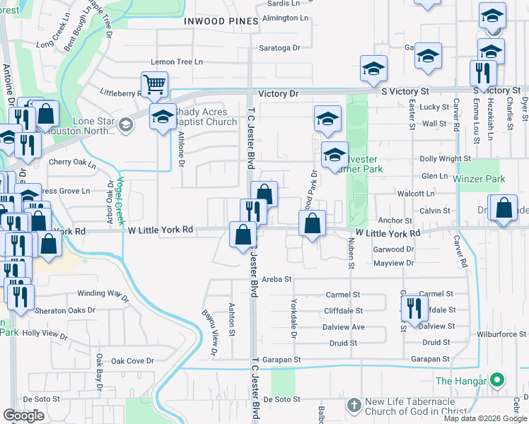 map of restaurants, bars, coffee shops, grocery stores, and more near in Houston