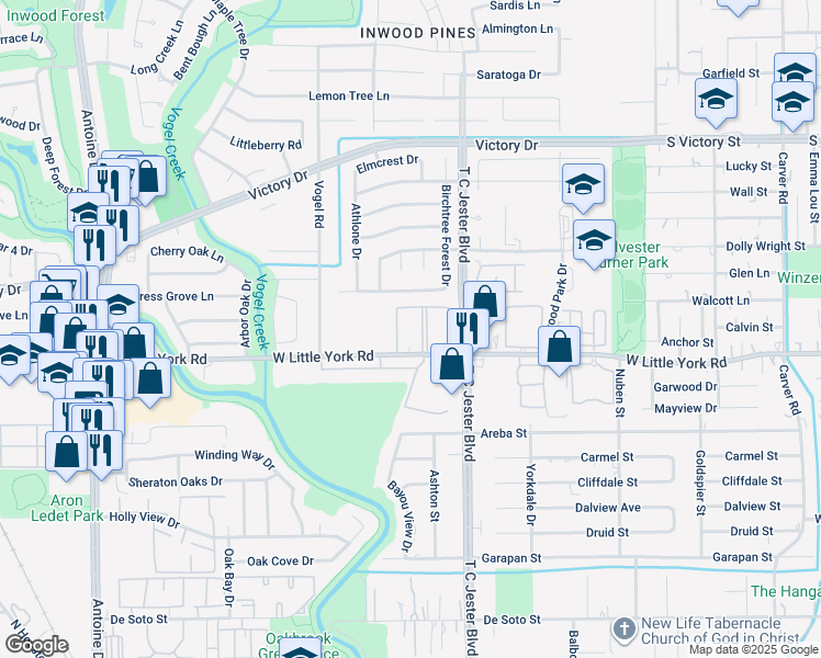 map of restaurants, bars, coffee shops, grocery stores, and more near 3811 Cypress Grove Lane in Houston
