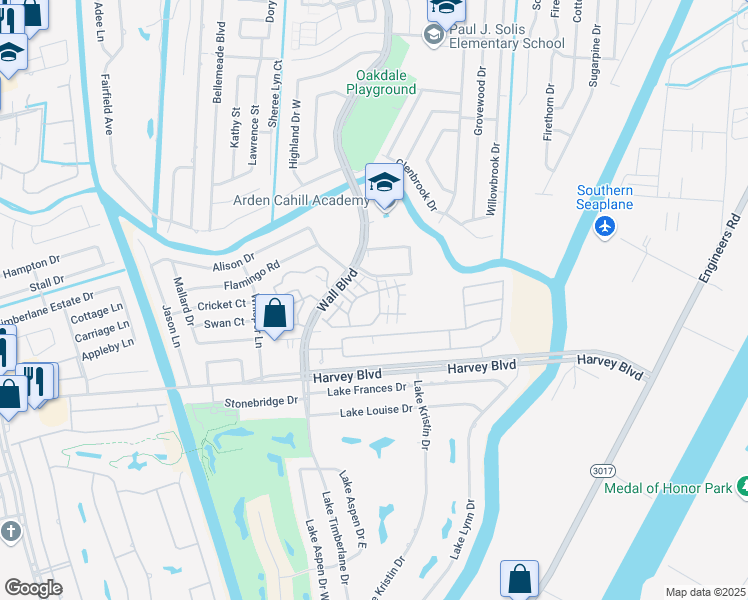 map of restaurants, bars, coffee shops, grocery stores, and more near 3251 Wall Boulevard in Gretna