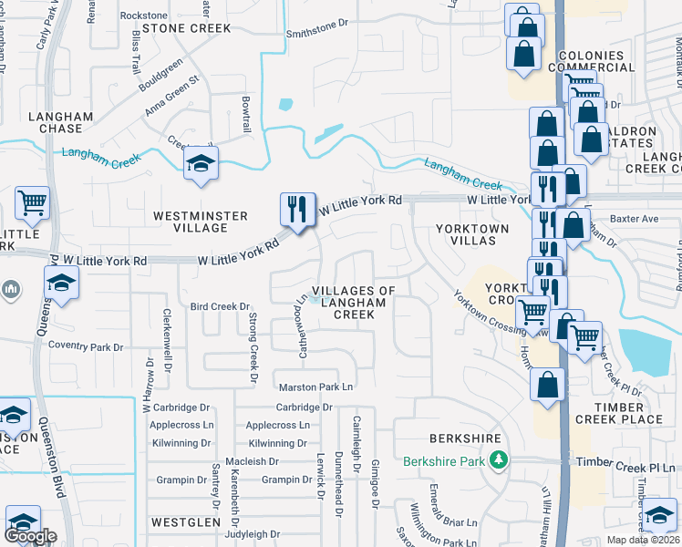 map of restaurants, bars, coffee shops, grocery stores, and more near 6039 Bassetdale Lane in Houston