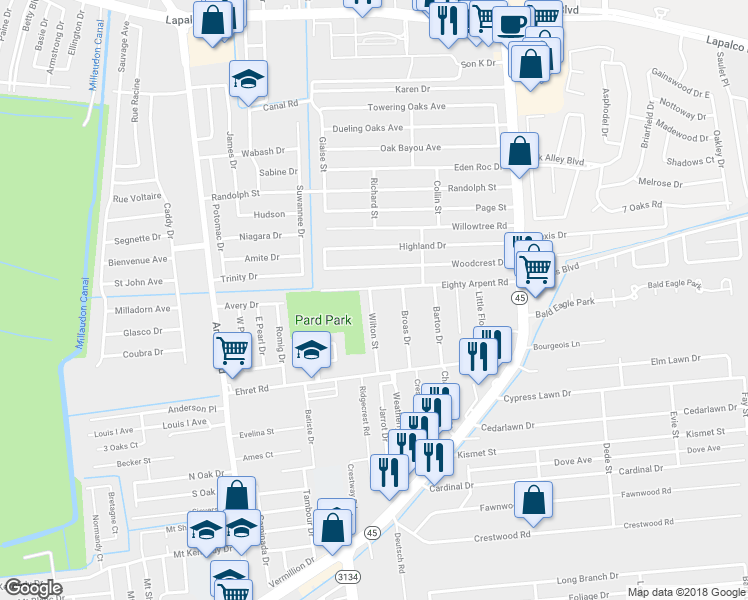 map of restaurants, bars, coffee shops, grocery stores, and more near 2209 Wilton Street in Marrero