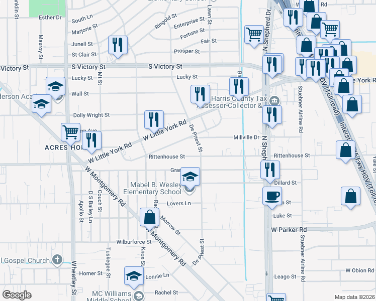 map of restaurants, bars, coffee shops, grocery stores, and more near 821 Green Meadow Lane in Houston
