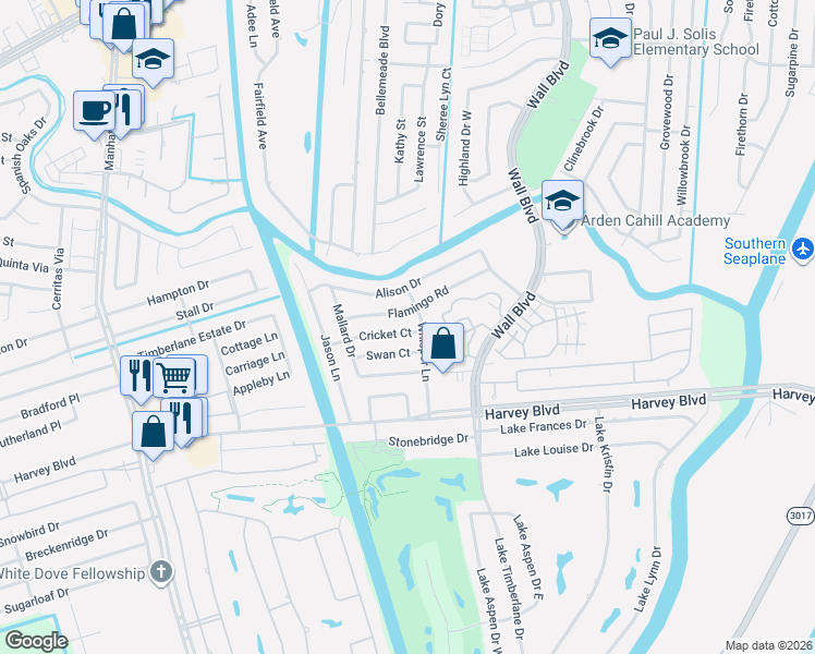 map of restaurants, bars, coffee shops, grocery stores, and more near 3245 Whisper Lane in Gretna