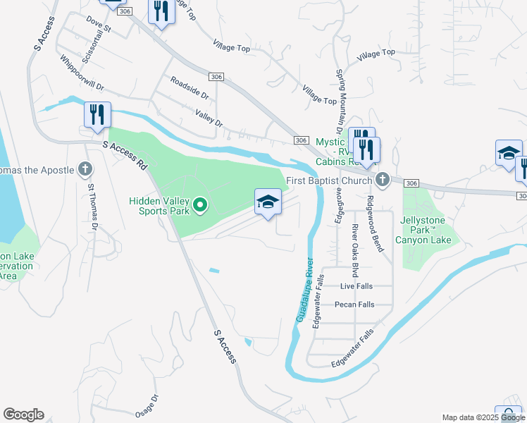 map of restaurants, bars, coffee shops, grocery stores, and more near 653 Scarbourough in Canyon Lake