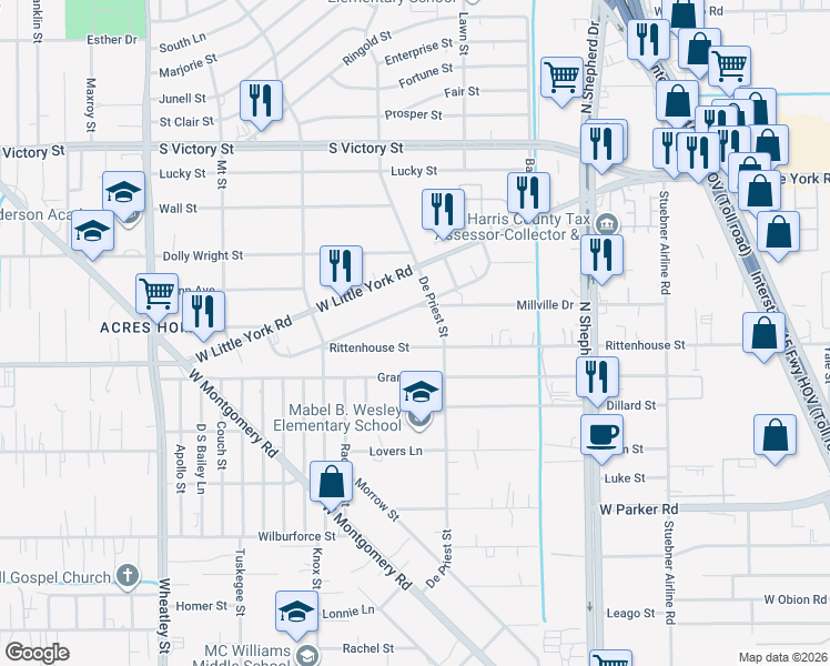 map of restaurants, bars, coffee shops, grocery stores, and more near 821 Green Meadow Lane in Houston