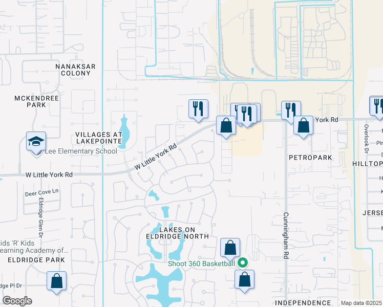 map of restaurants, bars, coffee shops, grocery stores, and more near 6515 Costa Sienna Lane in Houston