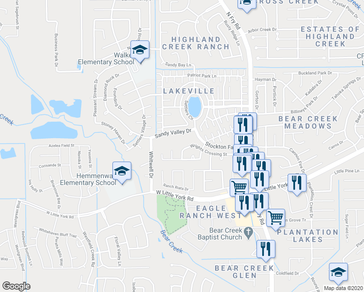 map of restaurants, bars, coffee shops, grocery stores, and more near 6027 Minard Drive in Katy
