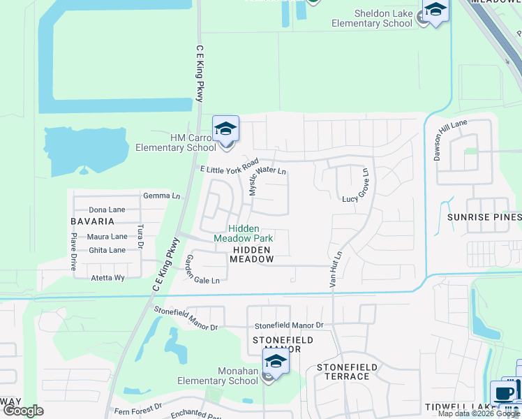 map of restaurants, bars, coffee shops, grocery stores, and more near 12702 Blue Timbers Court in Houston