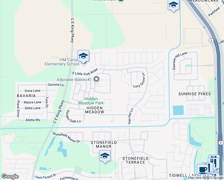 map of restaurants, bars, coffee shops, grocery stores, and more near 10014 Copper Hollow Lane in Houston