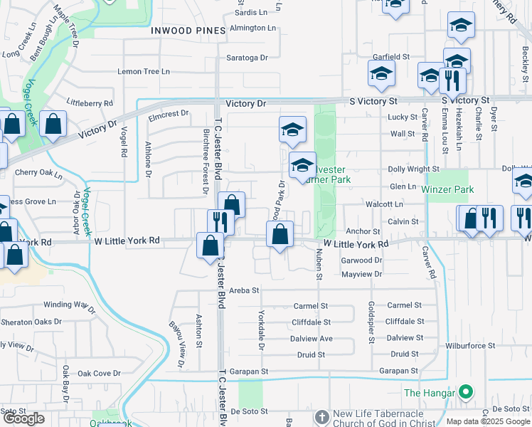 map of restaurants, bars, coffee shops, grocery stores, and more near 3230 West Little York Road in Houston