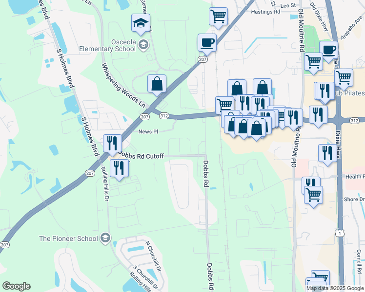 map of restaurants, bars, coffee shops, grocery stores, and more near 40 Buckley Court in St. Augustine