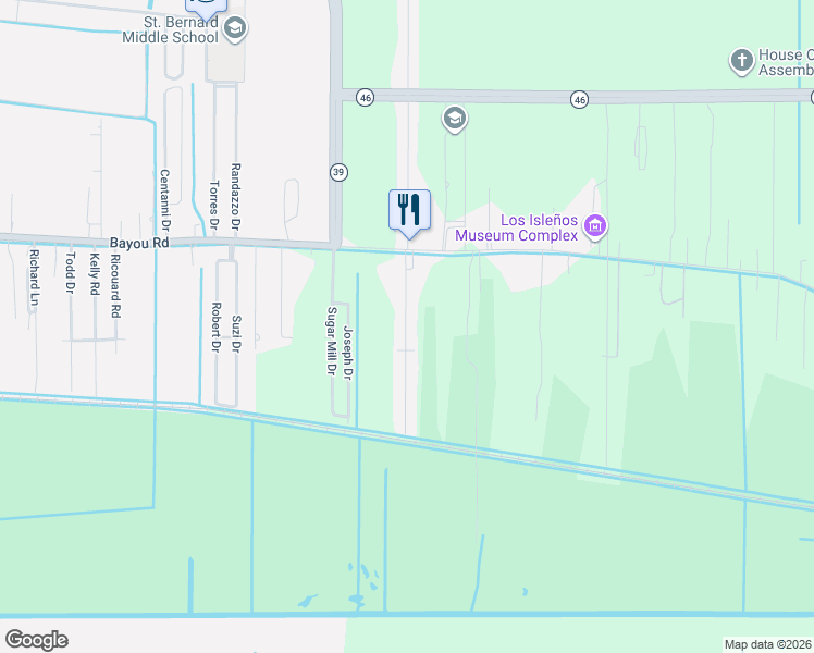 map of restaurants, bars, coffee shops, grocery stores, and more near 1811 Deborah Drive in Saint Bernard