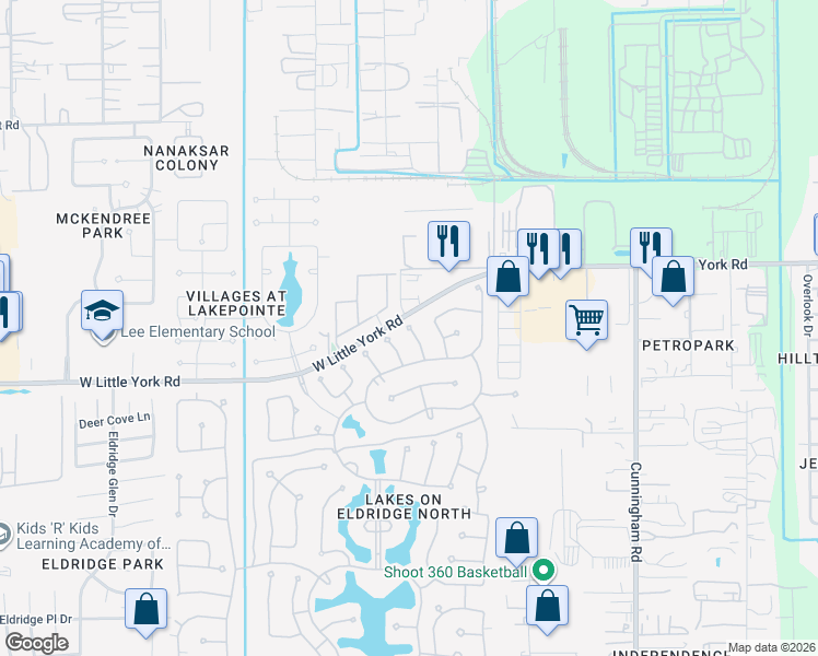 map of restaurants, bars, coffee shops, grocery stores, and more near 10285 Grand Flora Court in Houston