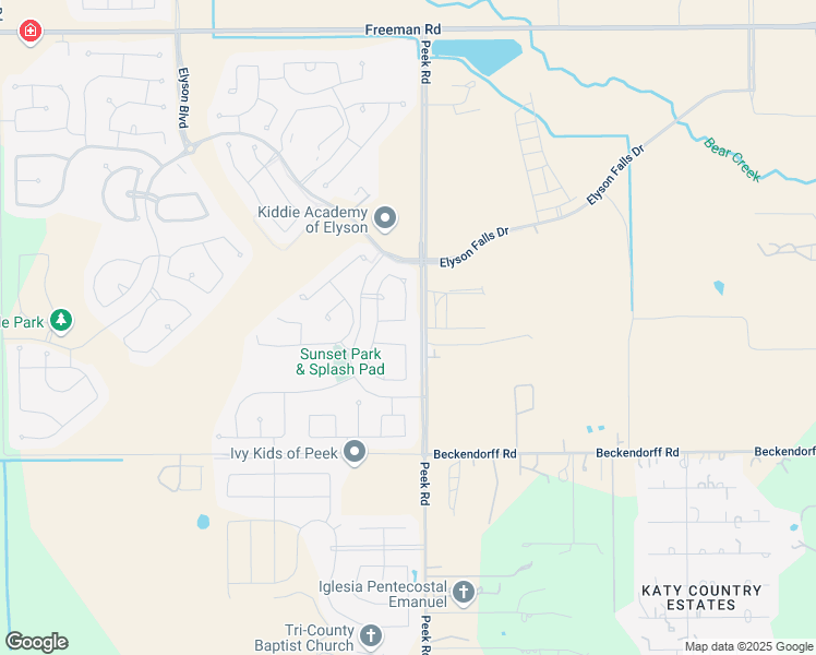 map of restaurants, bars, coffee shops, grocery stores, and more near 23015 Indigo Prairie Lane in Katy
