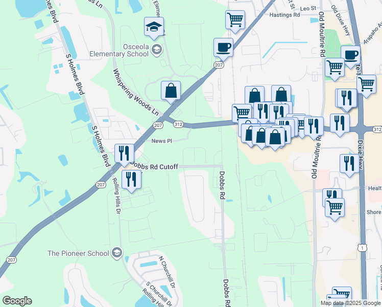 map of restaurants, bars, coffee shops, grocery stores, and more near 40 Buckley Court in St. Augustine