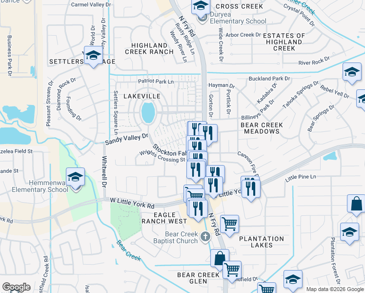 map of restaurants, bars, coffee shops, grocery stores, and more near 6117 Elton Knolls Street in Katy