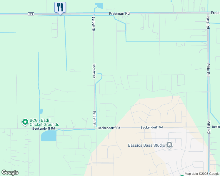 map of restaurants, bars, coffee shops, grocery stores, and more near Bartlett Street in Katy