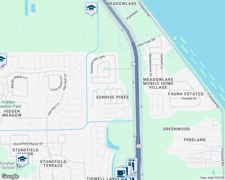 map of restaurants, bars, coffee shops, grocery stores, and more near 9614 Alex Springs Lane in Houston