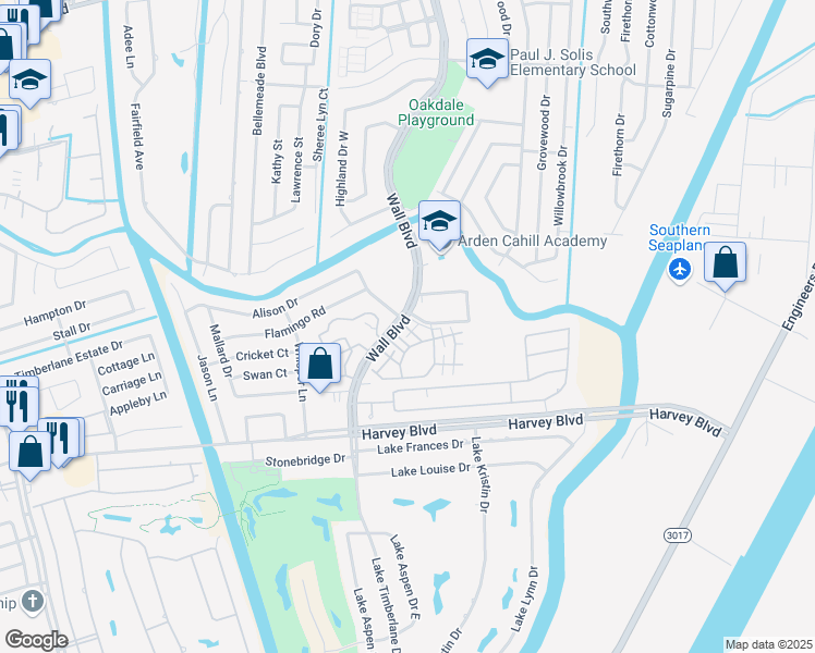 map of restaurants, bars, coffee shops, grocery stores, and more near 3252 Wall Boulevard in Gretna