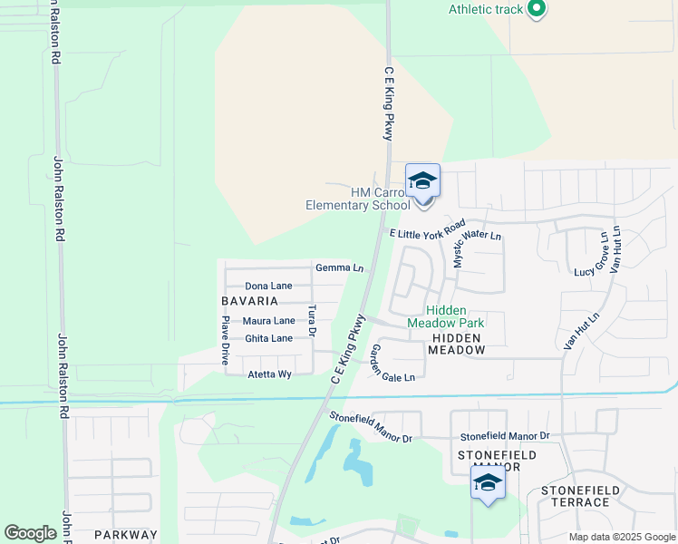 map of restaurants, bars, coffee shops, grocery stores, and more near 12427 Dona Lane in Houston