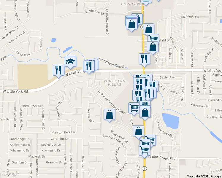 map of restaurants, bars, coffee shops, grocery stores, and more near 6042 Shelbourne Park Lane in Houston