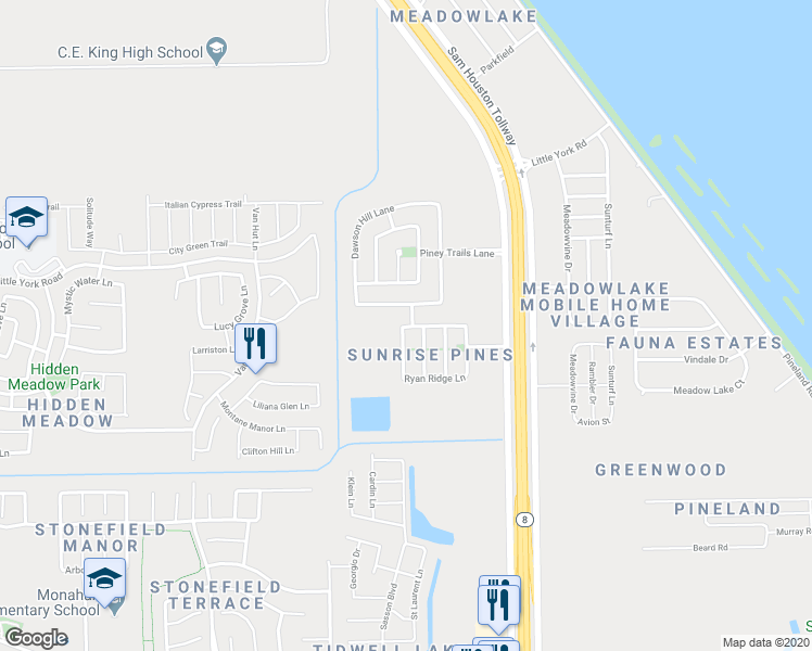 map of restaurants, bars, coffee shops, grocery stores, and more near 13415 Lauren Forest Lane in Houston