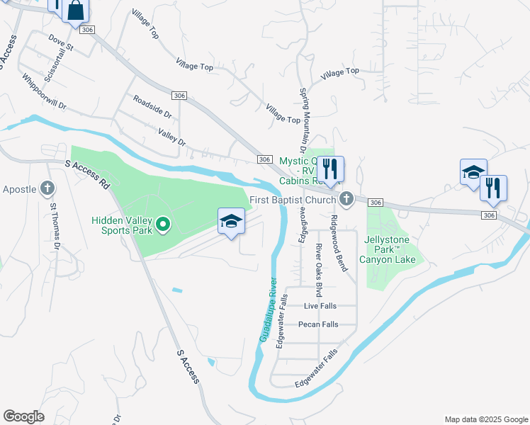 map of restaurants, bars, coffee shops, grocery stores, and more near 653 Scarbourough in Canyon Lake