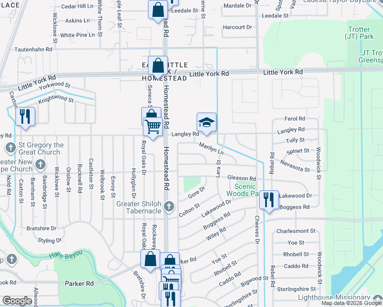map of restaurants, bars, coffee shops, grocery stores, and more near 7222 Orlando Street in Houston