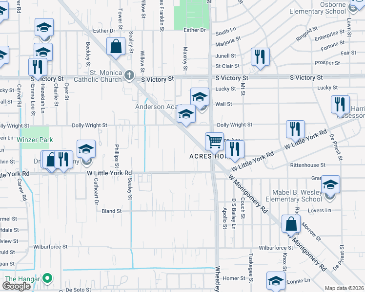 map of restaurants, bars, coffee shops, grocery stores, and more near in Houston