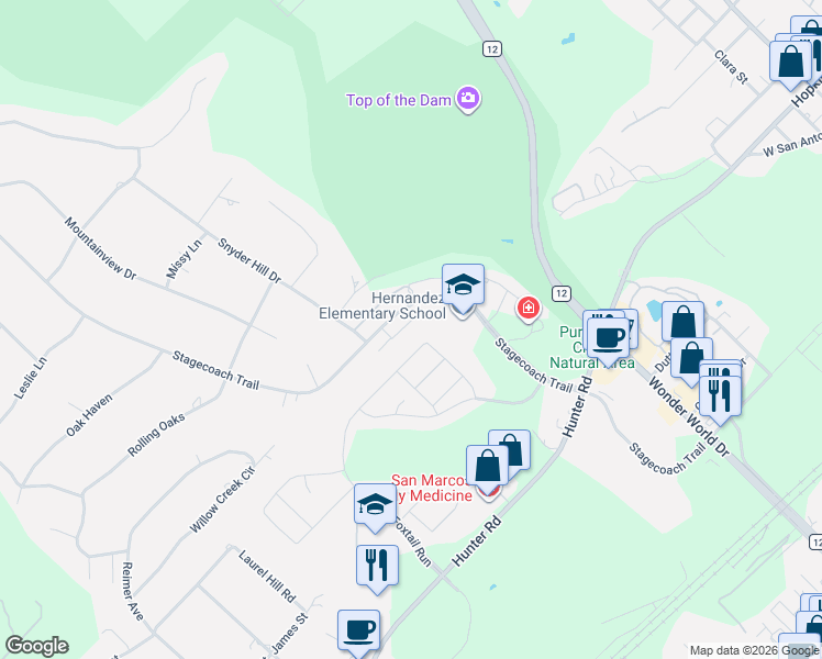 map of restaurants, bars, coffee shops, grocery stores, and more near 2205 Garden Court in San Marcos