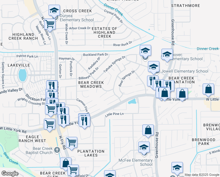 map of restaurants, bars, coffee shops, grocery stores, and more near 6306 Hayman Drive in Katy