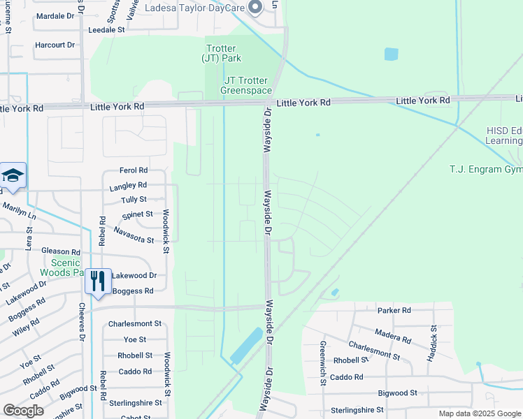 map of restaurants, bars, coffee shops, grocery stores, and more near N Wayside Dr in Houston