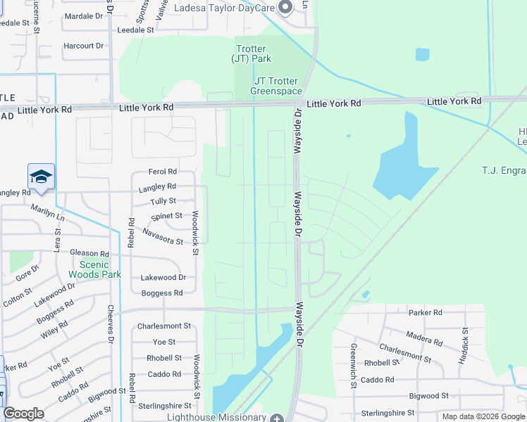 map of restaurants, bars, coffee shops, grocery stores, and more near North Wayside Drive in Houston