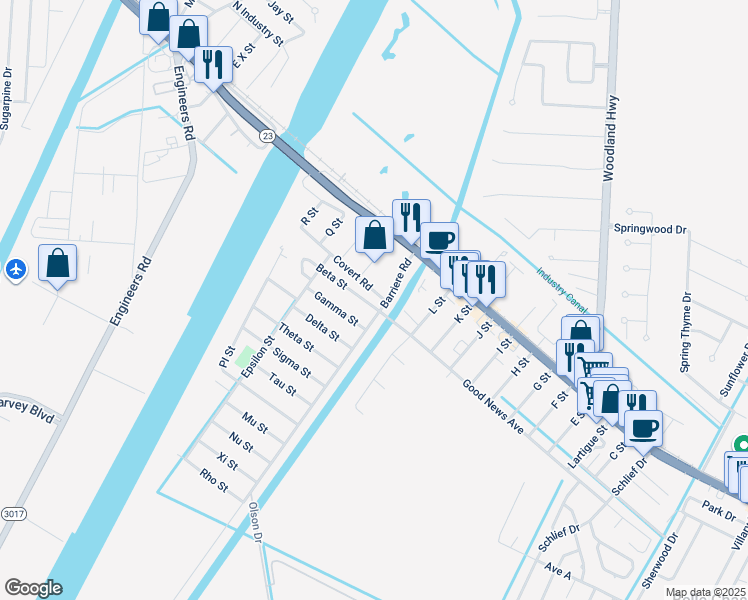 map of restaurants, bars, coffee shops, grocery stores, and more near 109 Beta Street in Belle Chasse