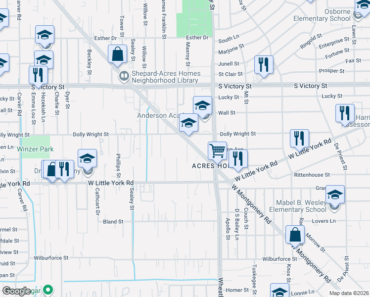 map of restaurants, bars, coffee shops, grocery stores, and more near 7972 West Montgomery Road in Houston
