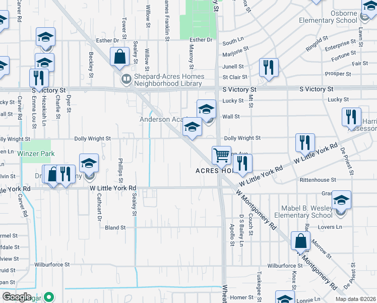 map of restaurants, bars, coffee shops, grocery stores, and more near 7972 West Montgomery Road in Houston
