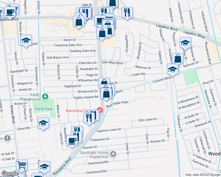 map of restaurants, bars, coffee shops, grocery stores, and more near 4929 Alexis Drive in Marrero