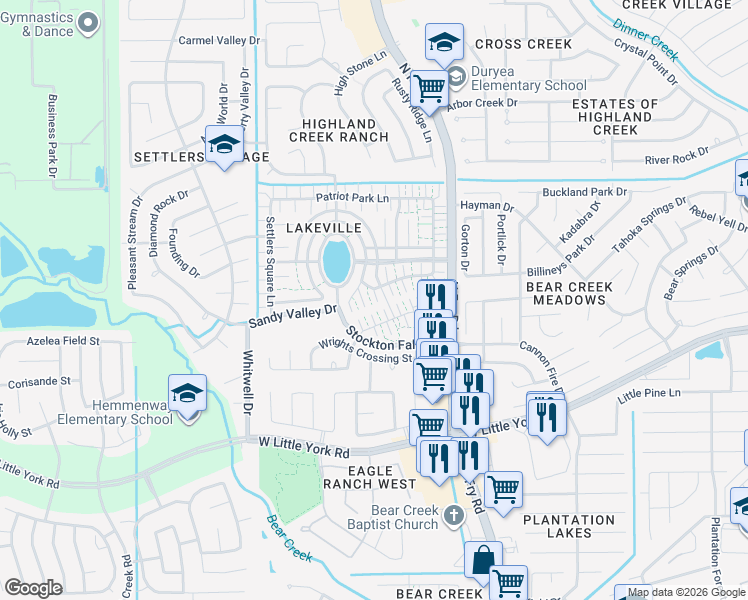 map of restaurants, bars, coffee shops, grocery stores, and more near 20655 Sycamore Crest Lane in Katy