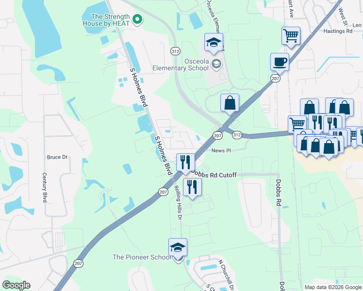 map of restaurants, bars, coffee shops, grocery stores, and more near 718 Perimeter Park Circle in St. Augustine