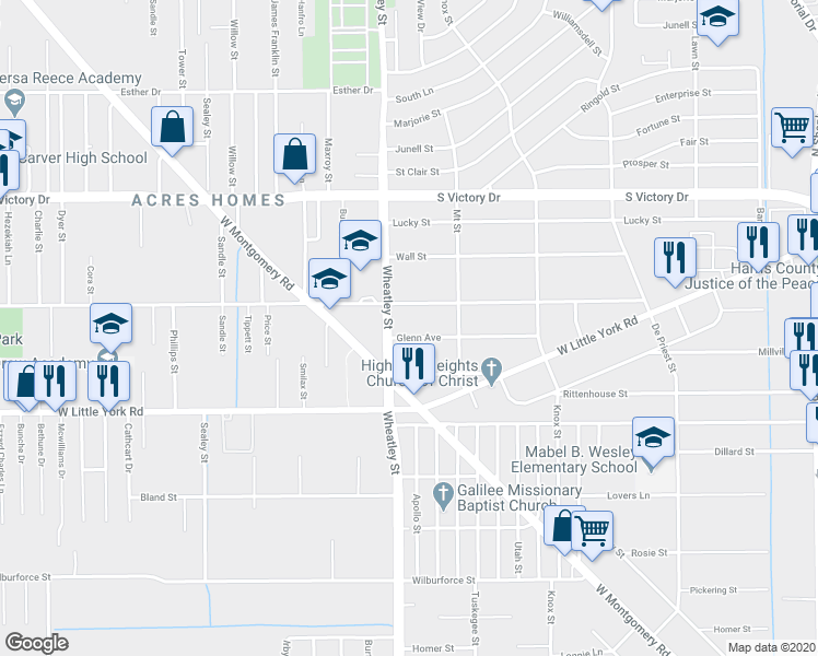 map of restaurants, bars, coffee shops, grocery stores, and more near 1044 Glenn Avenue in Houston
