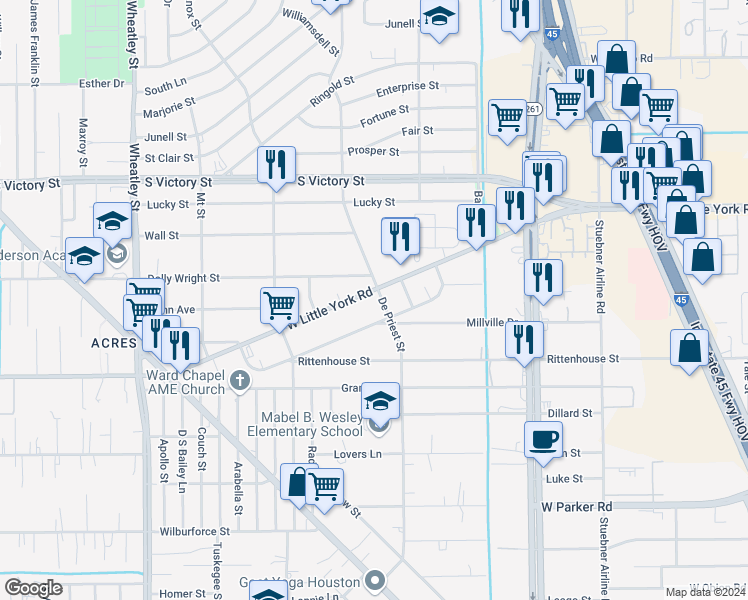 map of restaurants, bars, coffee shops, grocery stores, and more near 853 W Little York Rd in Houston