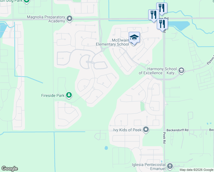 map of restaurants, bars, coffee shops, grocery stores, and more near 23618 Darling Creek Lane in Katy