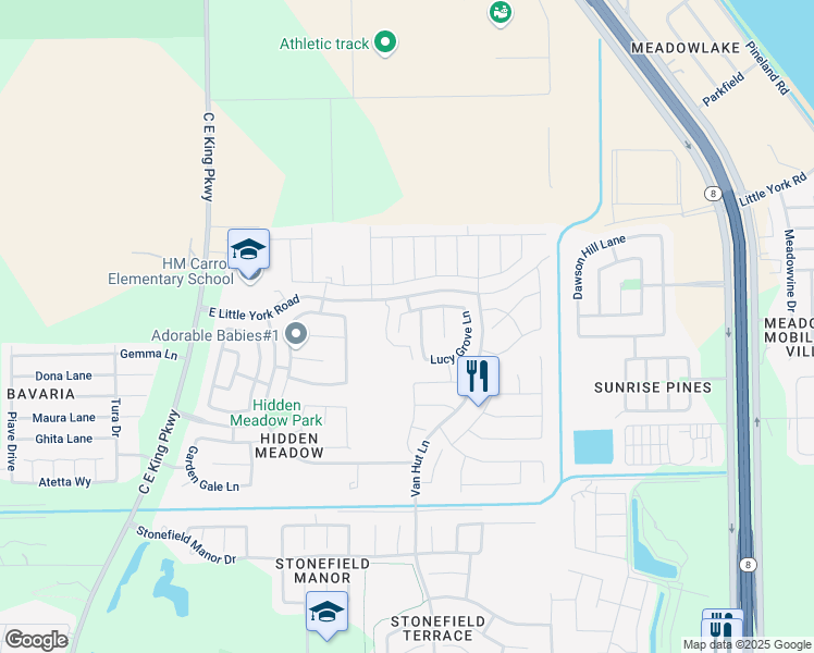 map of restaurants, bars, coffee shops, grocery stores, and more near 10118 MARIPOSA GREEN CT in Houston