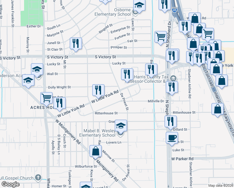 map of restaurants, bars, coffee shops, grocery stores, and more near 853 West Little York Road in Houston
