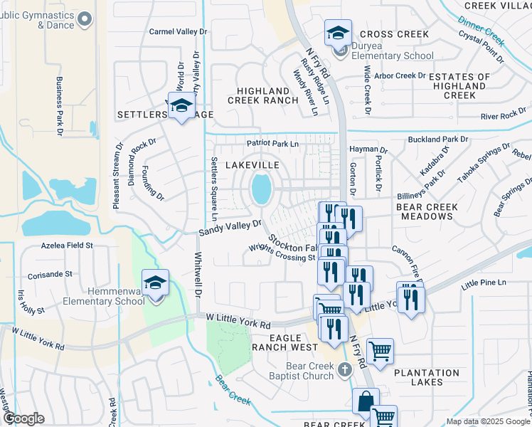 map of restaurants, bars, coffee shops, grocery stores, and more near 6110 Settlers Lake Circle West in Katy