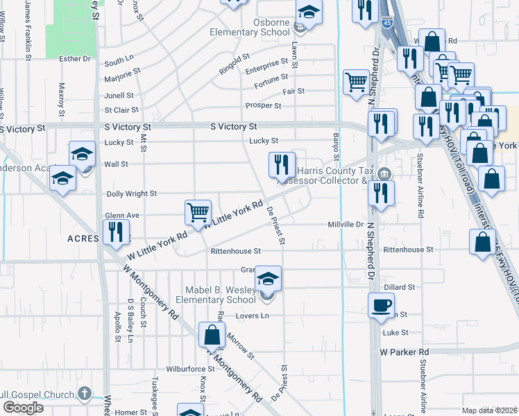 map of restaurants, bars, coffee shops, grocery stores, and more near 853 West Little York Road in Houston