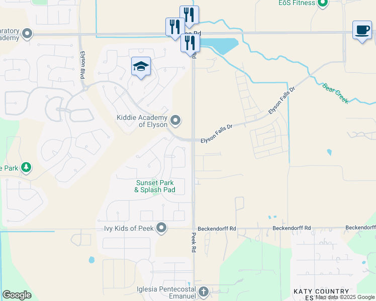 map of restaurants, bars, coffee shops, grocery stores, and more near 6402 Shadowbrook Hollow Trail in Katy