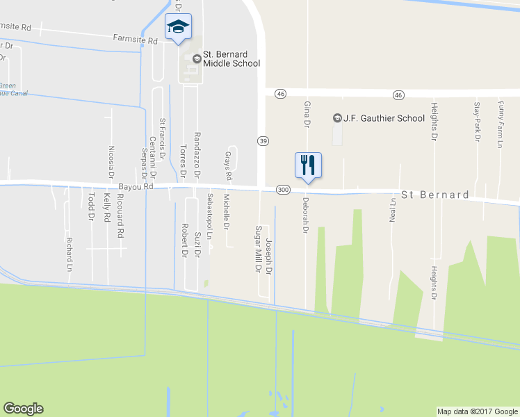 map of restaurants, bars, coffee shops, grocery stores, and more near 1964 Sugar Mill Drive in Saint Bernard